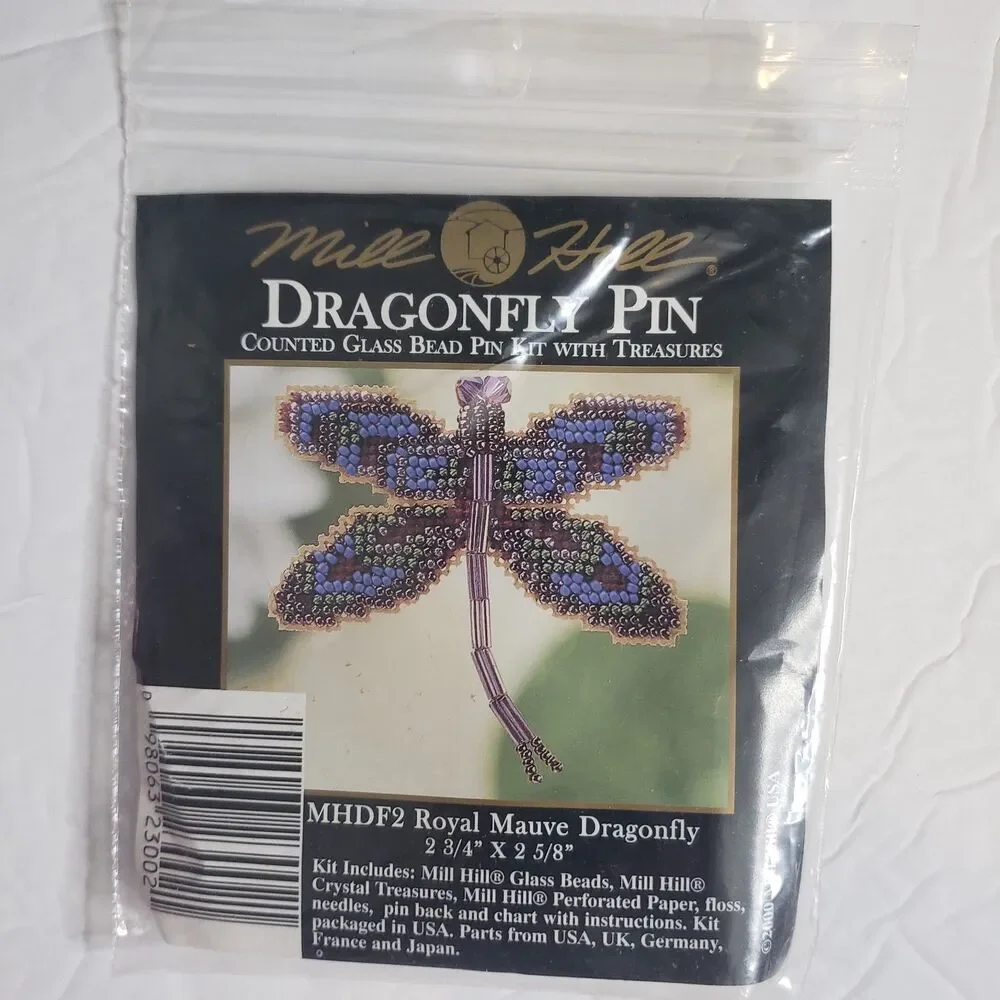 MILL HILL Royal Mauve Dragonfly Pin Counted Glass Bead Cross Stitch Kit NEW